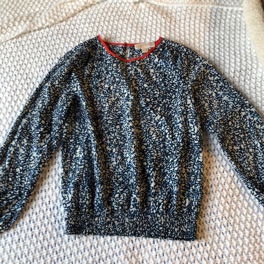 Michael Kors silky blue patterned top
